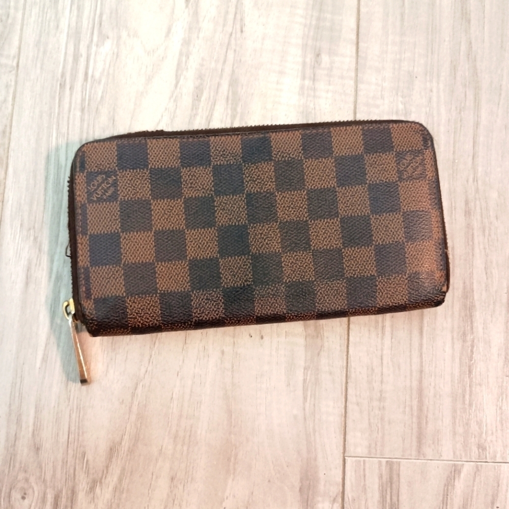 Louis Vuitton Damier Ebene Zippy Zip Around Long Wallet Brown Check Print